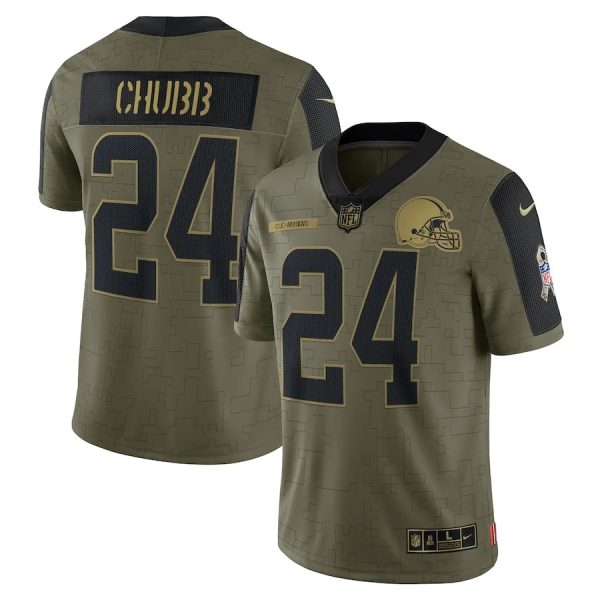 Nick Chubb Cleveland Browns Nike Salute To Service Limited Authentic Nfl Jersey - Olive