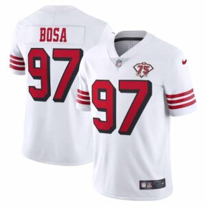 Men's San Francisco 49ers Nick Bosa Nike White 75th Anniversary 2nd Alternate Vapor Limited Jersey