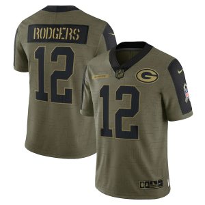 Men's Green Bay Packers Aaron Rodgers Nike Olive Salute To Service Limited Player Jersey