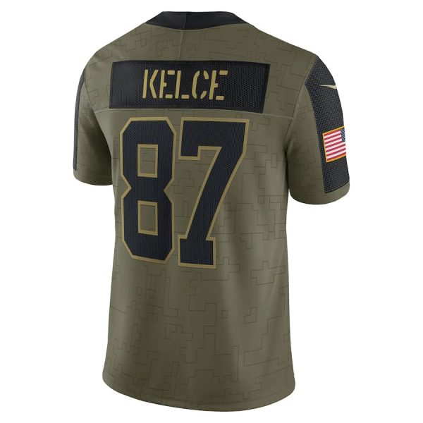Kansas City Chiefs Travis Kelce Nike Olive 2021 3 Kansas City Chiefs Travis Kelce Nike Olive Salute To Service Limited Player Jersey