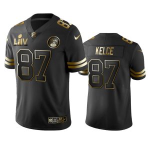 Men's Kansas City Chiefs Travis Kelce #87 Black Golden Super Bowl LV Vapor Limited Jersey