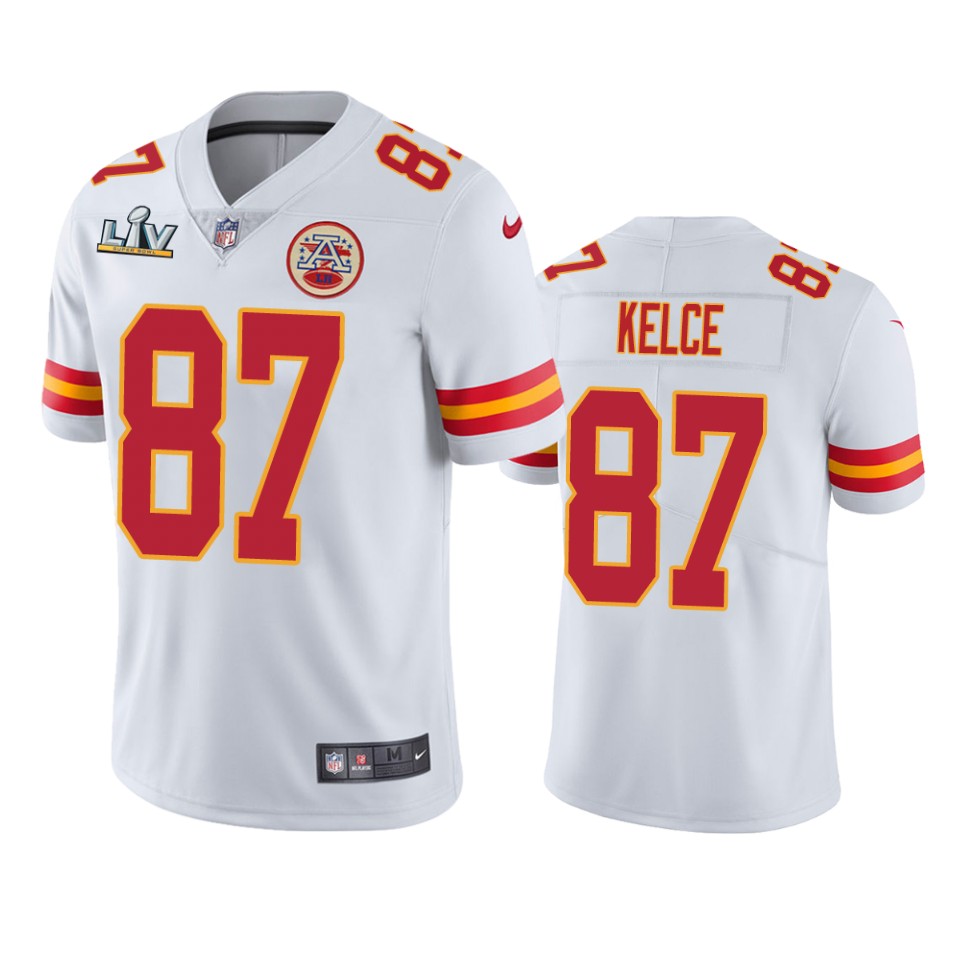 Men's Kansas City Chiefs Travis Kelce #87 White Super Bowl LV Vapor Limited Jersey