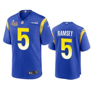 Men's Los Angeles Rams Jalen Ramsey #5 Royal Super Bowl LVI Patch Game Jersey