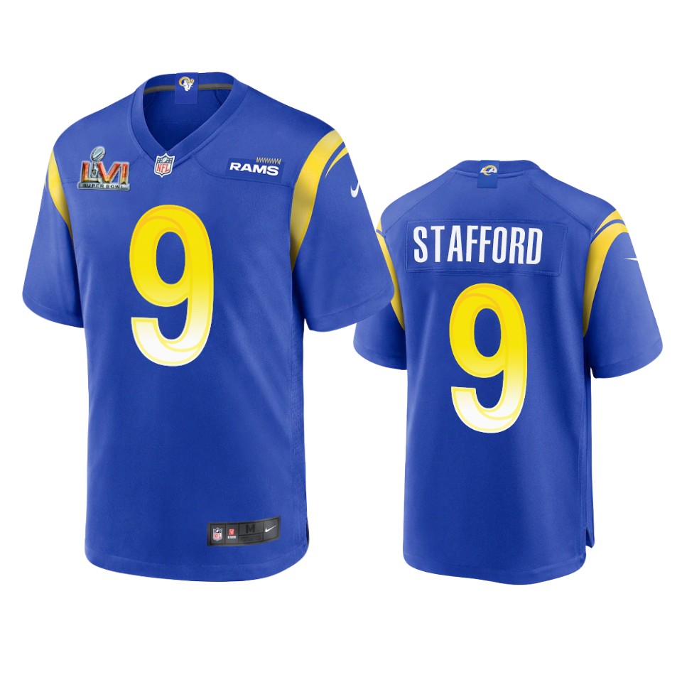 Matthew Stafford#9 Los Angeles Rams Whit Jersey W/ Super Bowl Champs Patch