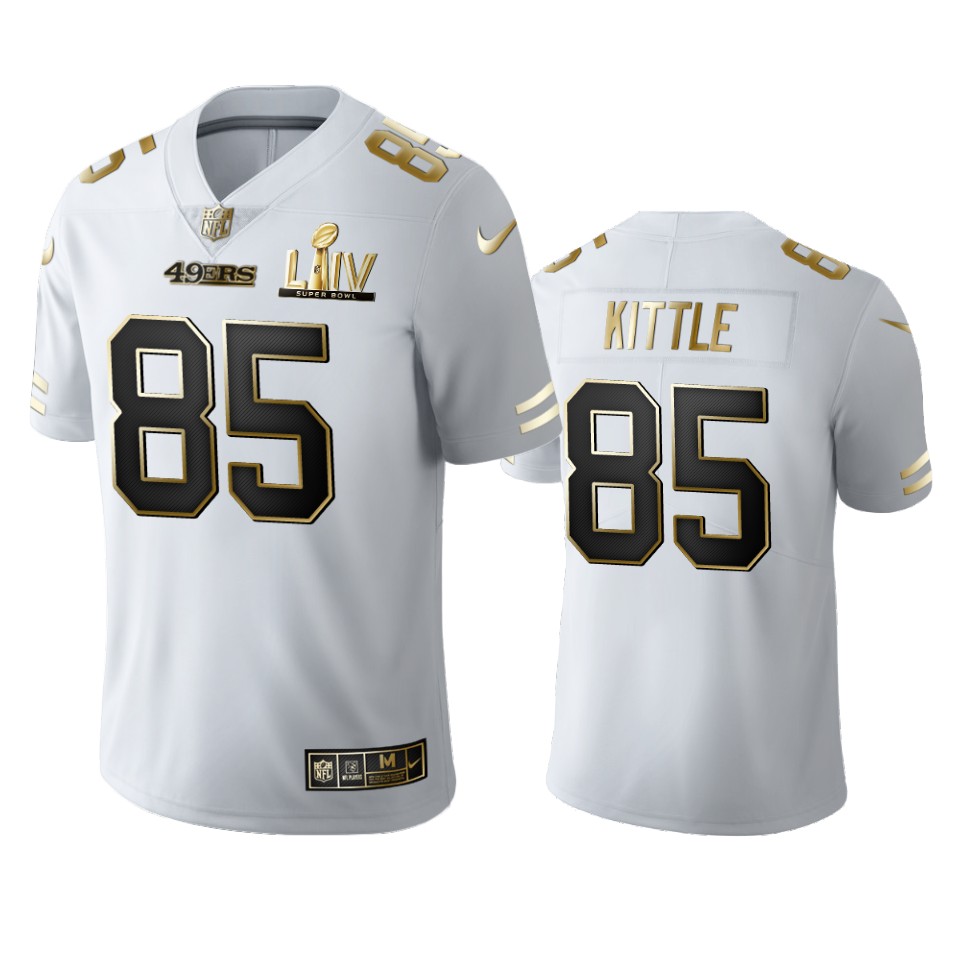 Men’s San Francisco 49ers George Kittle #85 White Golden Vapor Limited Jersey Super Bowl LIV Jersey 