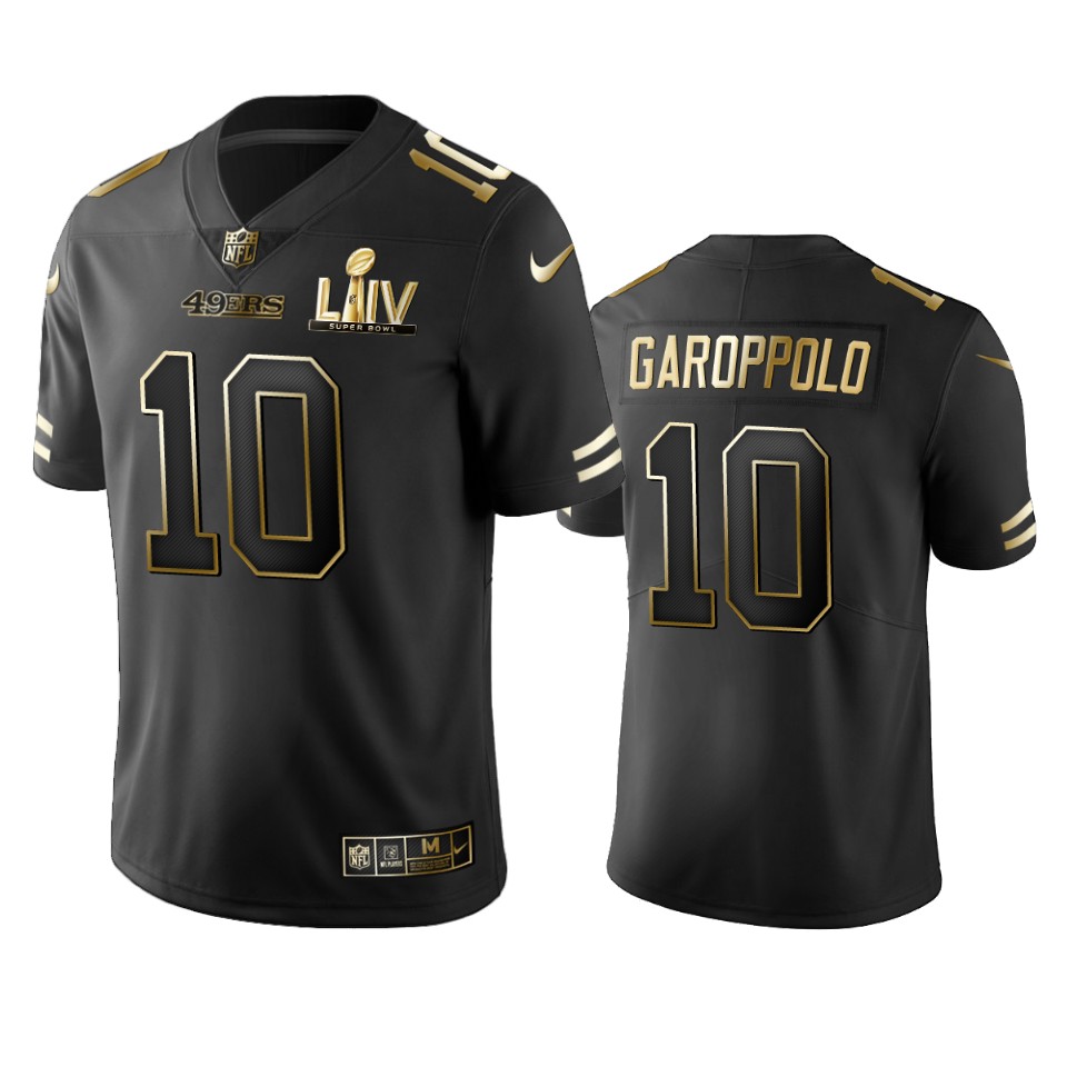 Men’s San Francisco 49ers Jimmy Garoppolo Black Golden #10 Vapor Limited Jersey Super Bowl LIV Jersey