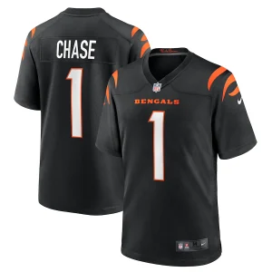 Ja’Marr Chase #1 Black NFL Draft First Round Pick No. 5 Game Stitched Jersey