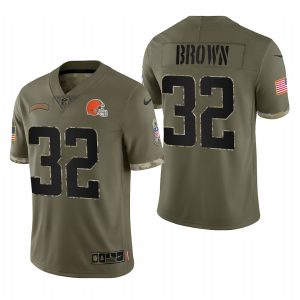 Jim Brown Cleveland Browns Olive 2022 Salute To Service Limited Retired Player Jersey