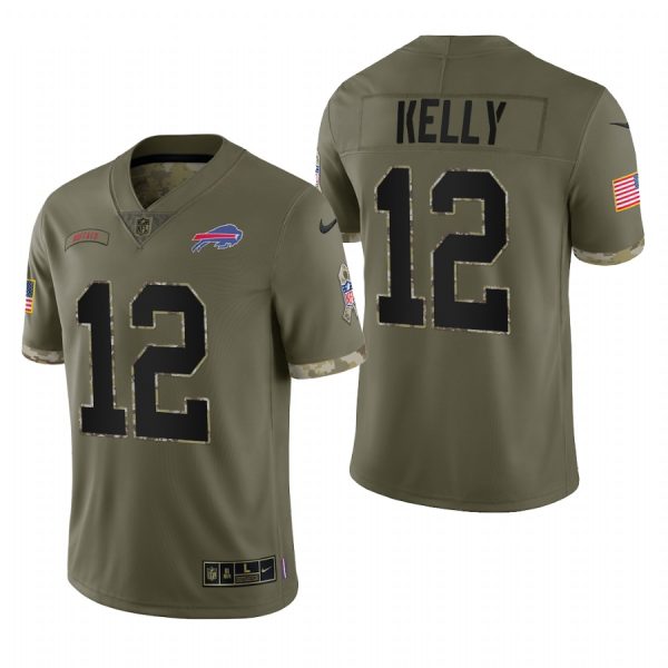 Jim Kelly Bills #12 2022 Salute To Service Olive Limited Retired Player Jersey