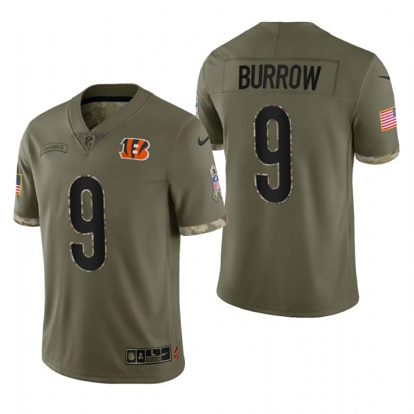 Joe Burrow Bengals #9 2022 Salute To Service Olive Limited Jersey