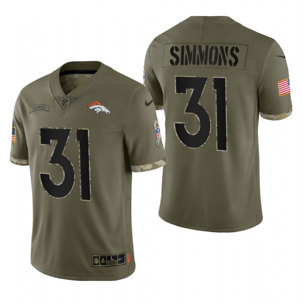 Justin Simmons Broncos #31 2022 Salute To Service Olive Limited Jersey