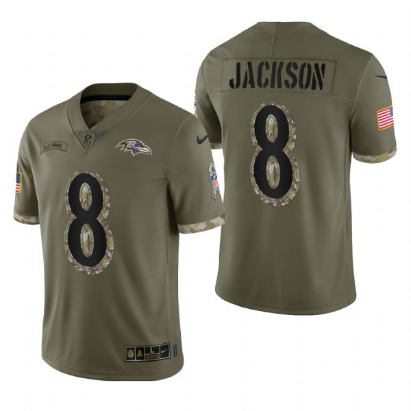 Lamar Jackson Ravens #8 2022 Salute To Service Olive Limited Jersey