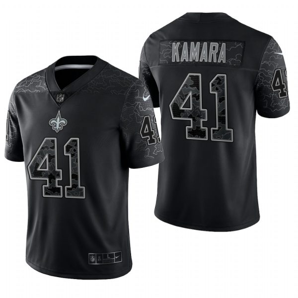 Alvin Kamara Men's New Orleans Saints #41 Black Reflective Limited Jersey