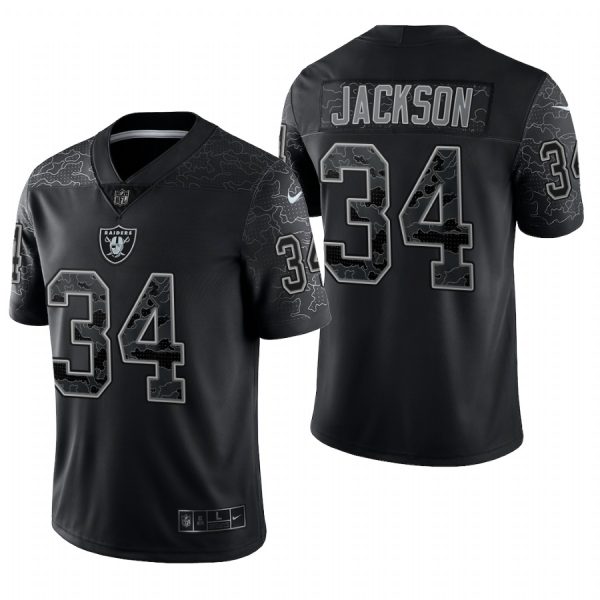 Men's Las Vegas Raiders #34 Bo Jackson Black Reflective Limited Retired Player Jersey