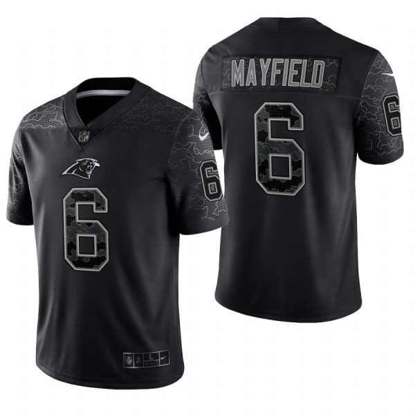 Men's Carolina Panthers #6 Baker Mayfield Black RFLCTV Limited Jersey