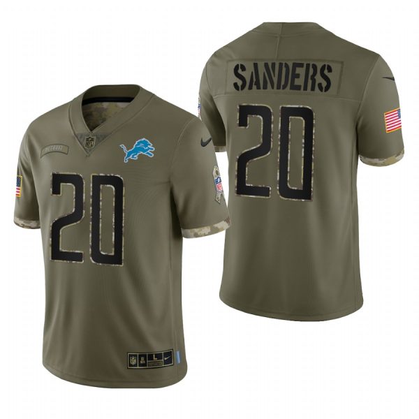 Lions Barry Detroit Sanders Olive 2022 Salute To Service Limited Retired Player Jersey
