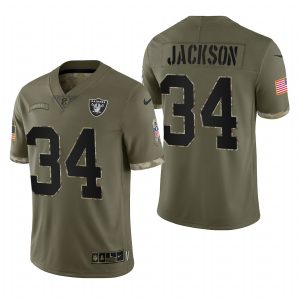 Bo Jackson Raiders #34 2022 Salute To Service Olive Limited Retired Player Jersey