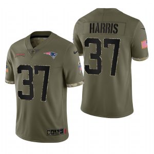 Damien Harris New England Patriots Olive 2022 Salute To Service Limited Jersey