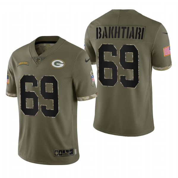 David Bakhtiari Packers #69 2022 Salute To Service Olive Limited Jersey