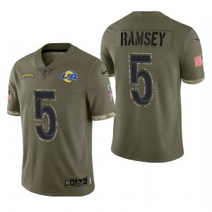 Jalen Ramsey Rams #5 2022 Salute To Service Olive Limited Jersey