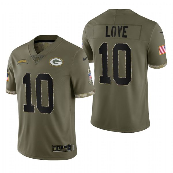 Jordan Love Packers #10 2022 Salute To Service Olive Limited Jersey