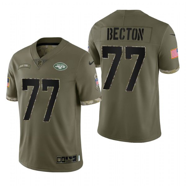 Mekhi Becton New York Jets Olive 2022 Salute To Service Limited Jersey