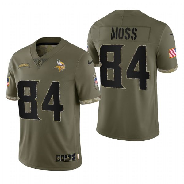 Randy Moss Vikings #84 2022 Salute To Service Olive Limited Retired Player Jersey