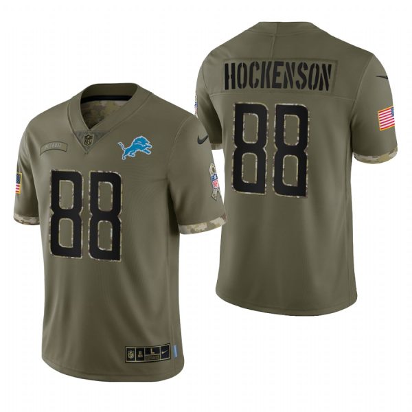 T.J. Hockenson Detroit Lions Olive 2022 Salute To Service Limited Jersey